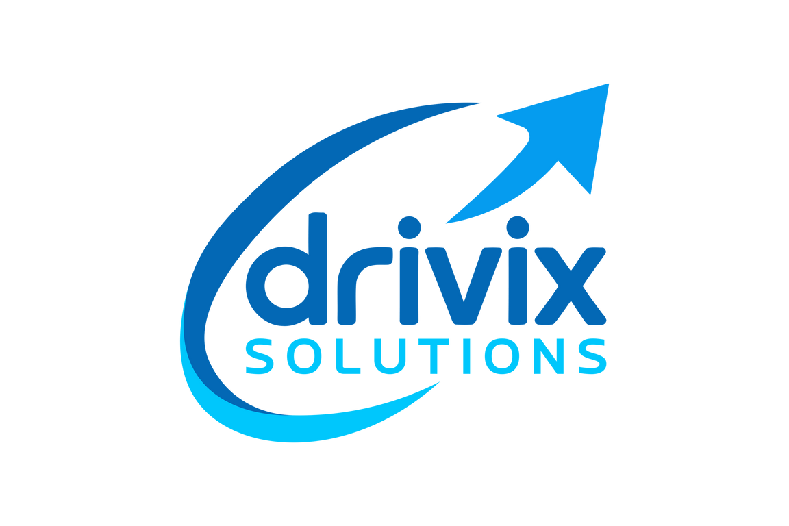 Drivix Solutions logo with blue and white design on a white background