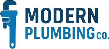 Logo of Modern Plumbing Co. with a blue wrench symbol on a white background